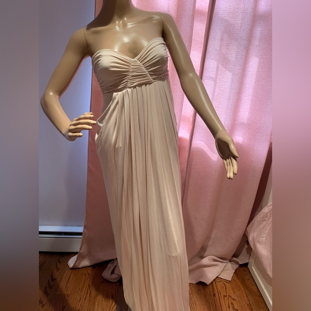 Strapless jersey maxi (with pockets and slight train detail).